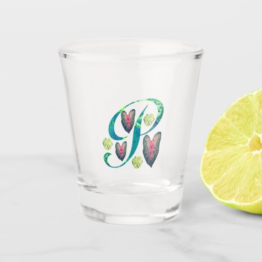 Monstera alfabet "P" Shot Glas (Voorkant)