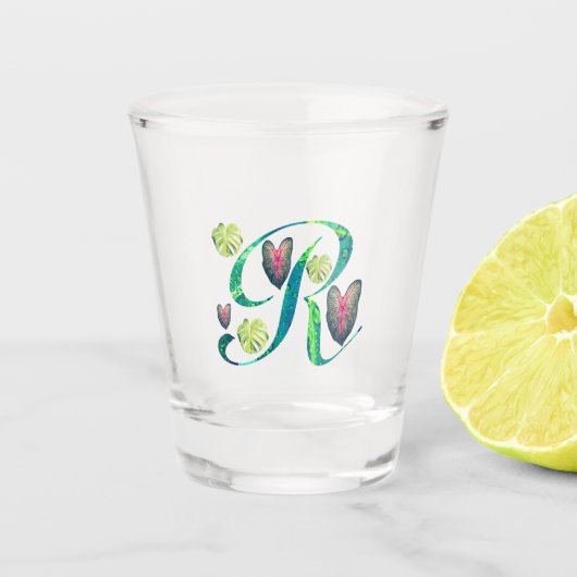 Monstera alfabet "R" Shot Glas (Voorkant)