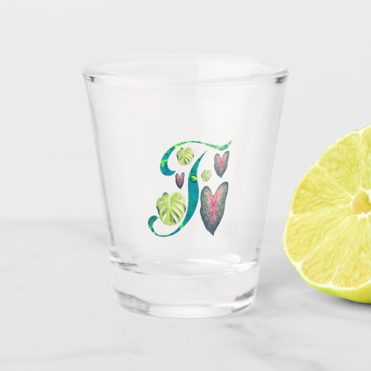 Monstera alfabet "T" Shot Glas (Voorkant)