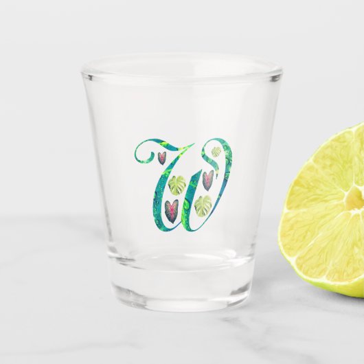 Monstera alfabet "W" Shot Glas (Voorkant)