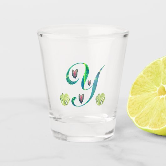 Monstera alfabet "Y" Shot Glas (Voorkant)
