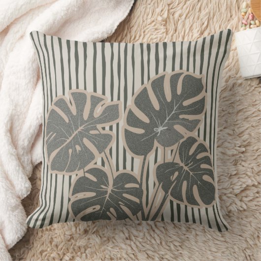 Monstera Art with Vertical Lines Kussen (Deken)