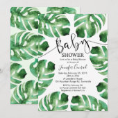 Monstera Baby shower Uitnodiging, Tropische Blader Kaart (Voorkant / Achterkant)