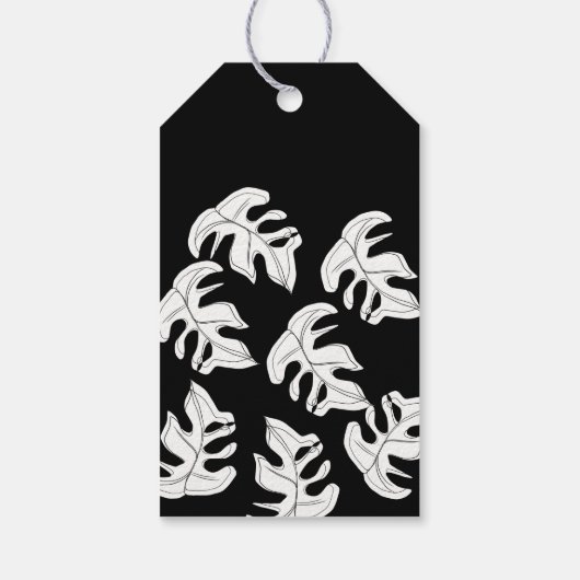 Monstera Black White Botanical Wedding Cadeaulabel (Achterkant)