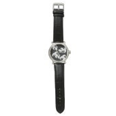 Monstera Black White Botanical Wedding Horloge (Vlak)