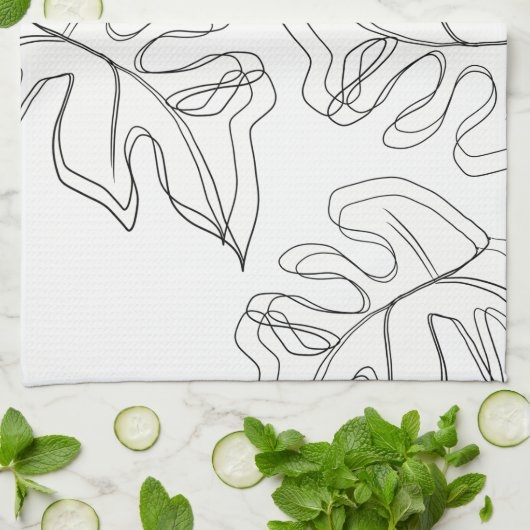 Monstera Black White Botanical Wedding Theedoek (Gevouwen)