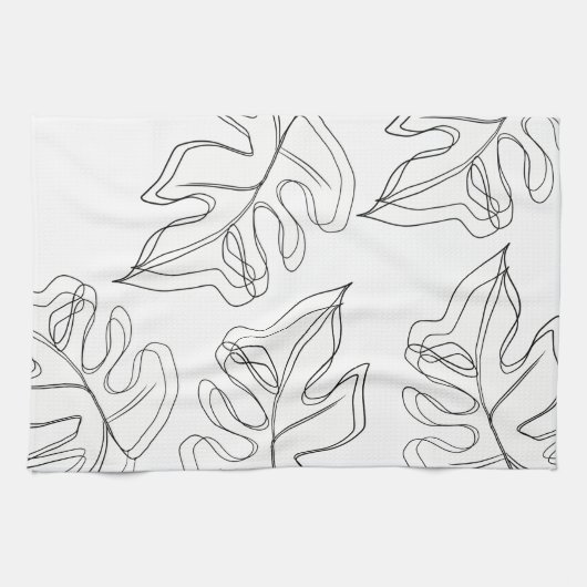 Monstera Black White Botanical Wedding Theedoek (Horizontaal)