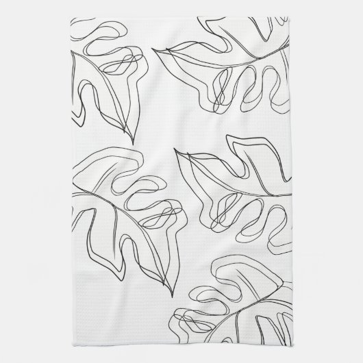 Monstera Black White Botanical Wedding Theedoek (Verticaal)