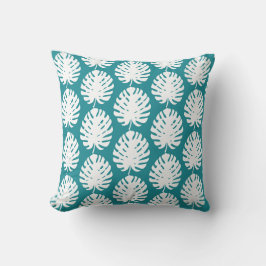 Monstera-blad Aqua Turquoise Patroon Kust Strand Kussen