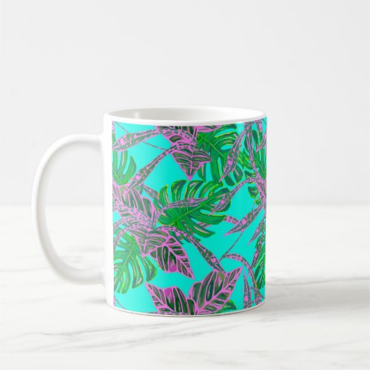 Monstera blad coleus tropisch turquoise roze koffiemok (Links)