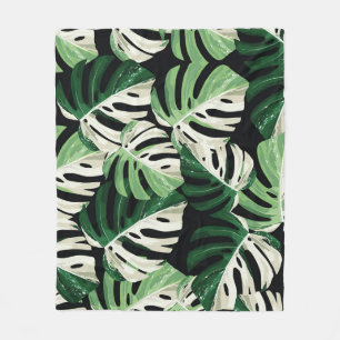 Monstera blad Exotisch zwart patroon Fleece Deken