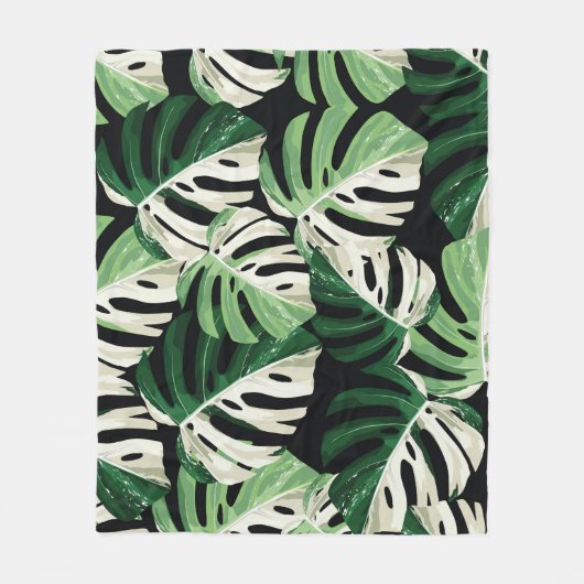 Monstera blad Exotisch zwart patroon Fleece Deken (Voorkant)