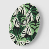 Monstera blad Exotisch zwart patroon Grote Klok (Hoek)