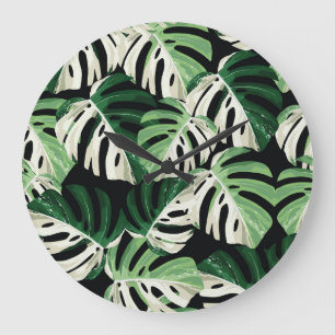 Monstera blad Exotisch zwart patroon Grote Klok