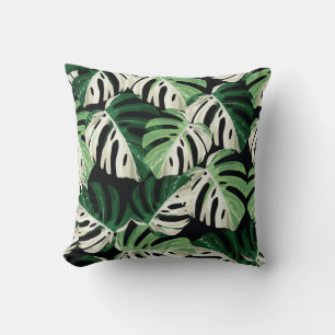 Monstera blad exotisch zwart patroon kussen