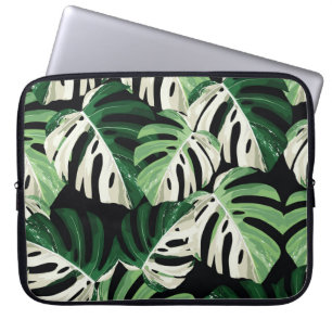 Monstera blad Exotisch zwart patroon Laptop Sleeve