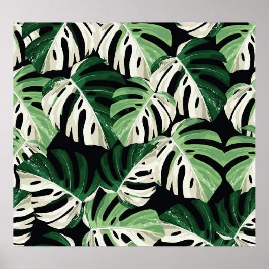 Monstera blad Exotisch zwart patroon Poster (Voorkant)