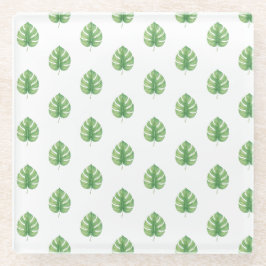 Monstera blad groen ontwerp. glazen onderzetter