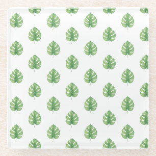 Monstera blad groen ontwerp. glazen onderzetter