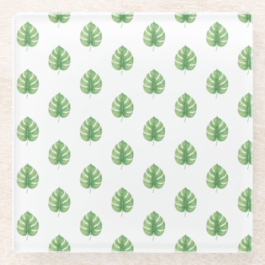 Monstera blad groen ontwerp. glazen onderzetter (Voorkant)