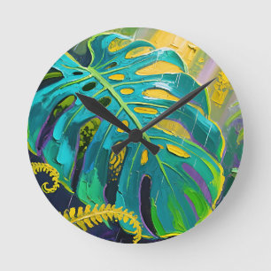 Monstera Blad Jungle Regen Ronde Klok