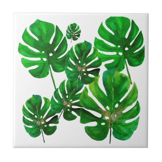 Monstera-blad keramiek tegel tegeltje (Voorkant)
