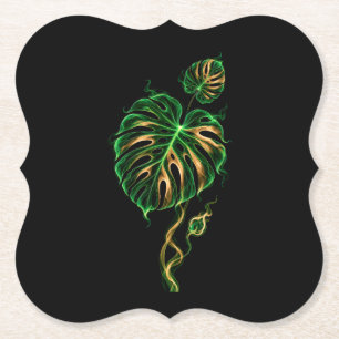 Monstera blad - Neon groen en rookgoud Kartonnen Onderzetters
