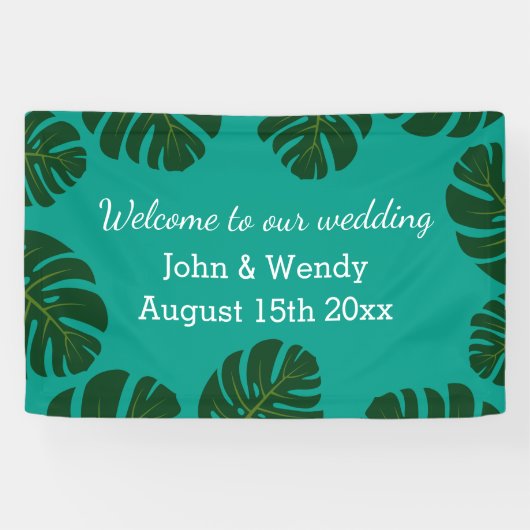 Monstera blad ontwerp strand bruiloft welkom banne spandoek (Horizontaal)