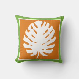 Monstera Blad Oranje Wit Kust Modern Kussen