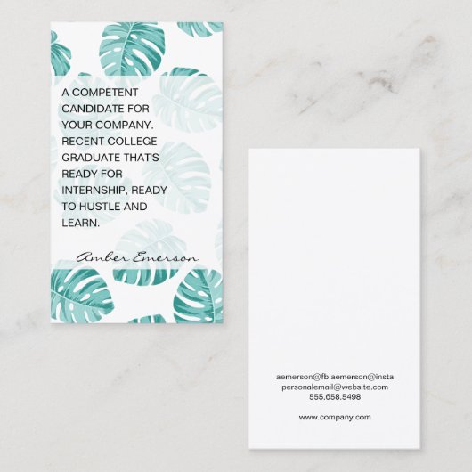 Monstera Blad Patroon Visitekaartje (Voorkant / Achterkant)