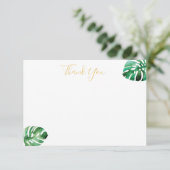 Monstera-blad platte dankkaart bedankkaart (Staand voorkant)