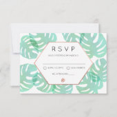 Monstera Blad & Roos Goud RSVP Kaartje (Voorkant)