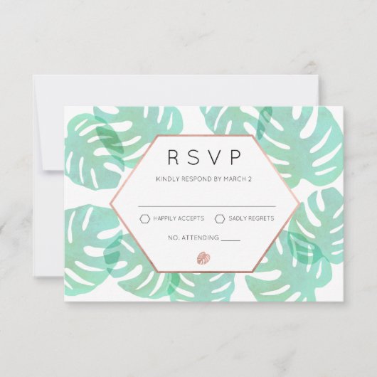 Monstera Blad & Roos Goud RSVP Kaartje (Voorkant)