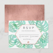 Monstera Blad & Roos Goud RSVP Kaartje (Voorkant / Achterkant)