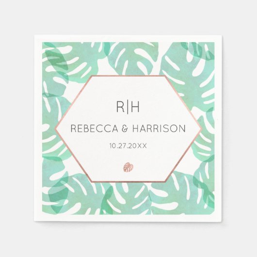 Monstera Blad & Roos Goud Servetten (Voorkant)