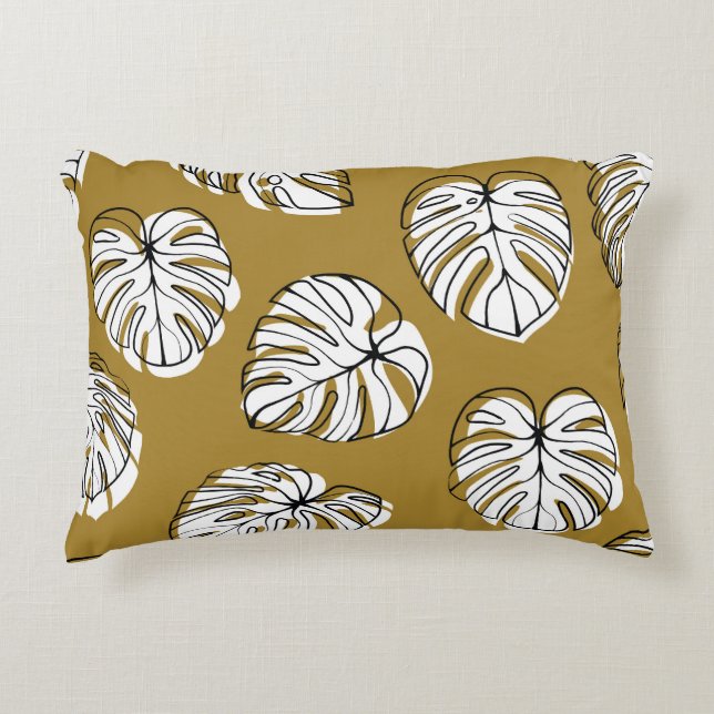 Monstera blad, textiel naadloos patroon. accent kussen (Voorkant)
