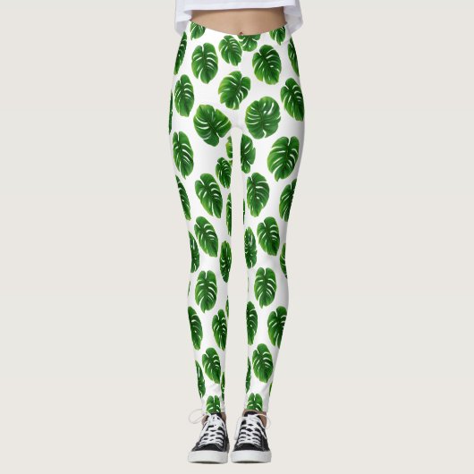 Monstera Blad Tropisch Patroon Leggings (Voorkant)