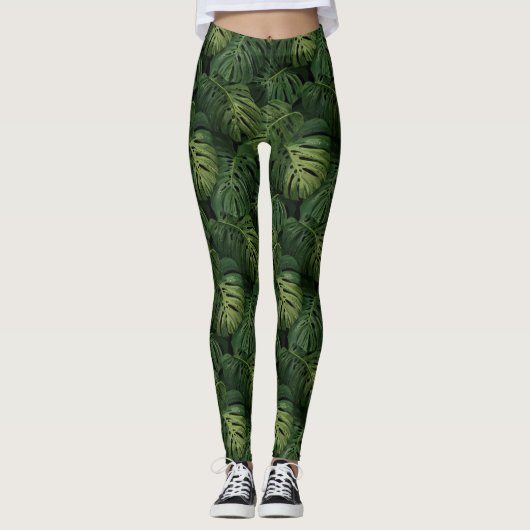 Monstera Blad Tropisch Patroon Leggings (Voorkant)
