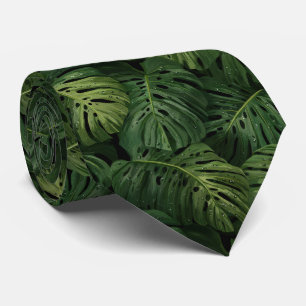 Monstera Blad Tropisch Patroon Stropdas
