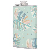 Monstera blad - Turquoise, Groen, Koraal, Mosterd Heupfles (Links)