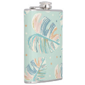 Monstera blad - Turquoise, Groen, Koraal, Mosterd Heupfles (Rechts)