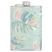 Monstera blad - Turquoise, Groen, Koraal, Mosterd Heupfles (Voorkant)