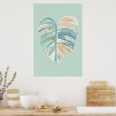Monstera blad - turquoise, groen, koraal, mosterd poster (Keuken)