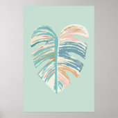Monstera blad - turquoise, groen, koraal, mosterd poster (Voorkant)