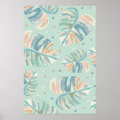 Monstera-blad - Turquoise, Groen, Koraal, Mosterd Poster (Voorkant)