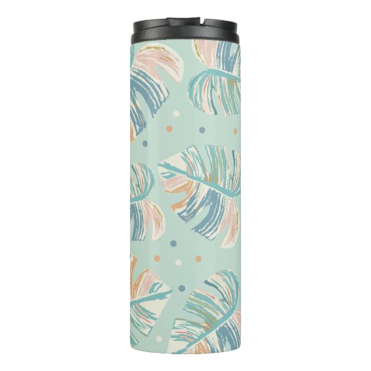 Monstera blad - Turquoise, Groen, Koraal, Mosterd Thermosbeker (Achterkant)