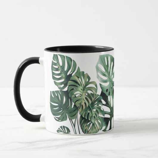 Monstera blad wit en zwart Mok (Links)