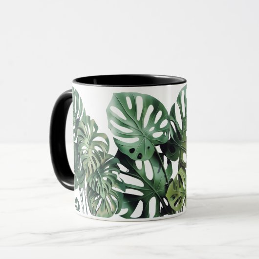 Monstera blad wit en zwart Mok (Voorkant links)