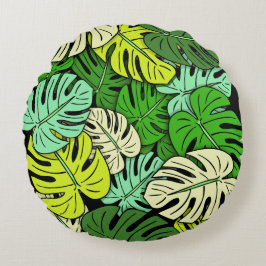 Monstera Bladeren #3 Rond Kussen