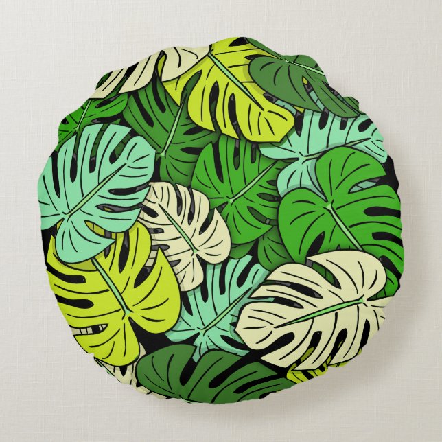 Monstera Bladeren #3 Rond Kussen (Achterkant)